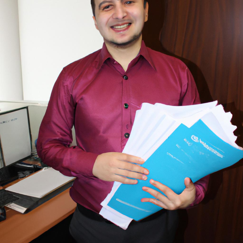 Person holding financial documents, smiling